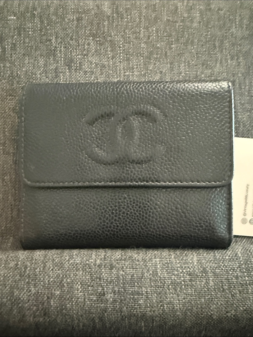 Pre owned luxury CHANEL Black Embossed CC Pebbled Leather Wallet